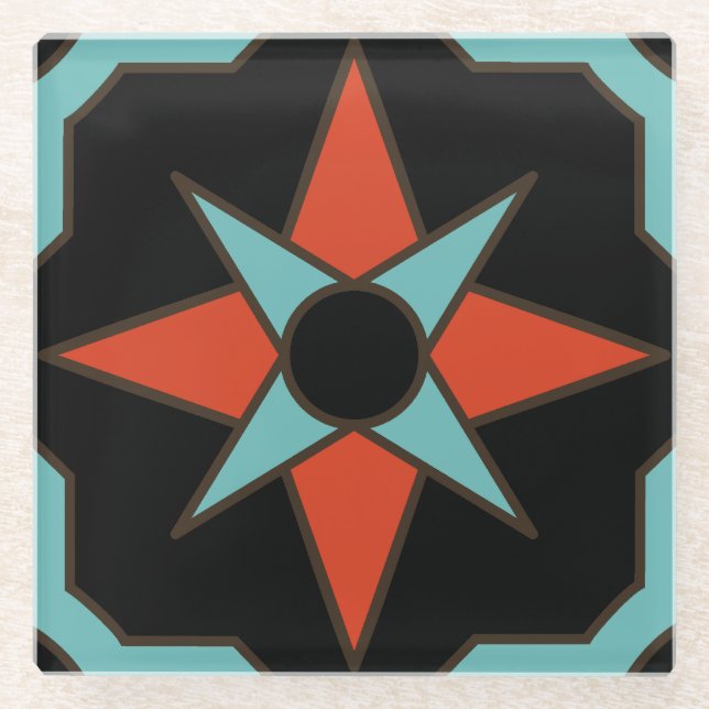 Vintate Catalina Island Tile Design Glass Coaster (Front)