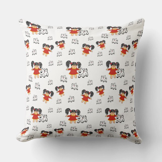 Vinted Black White Red Hand-drawn Throw Pillow (Front)