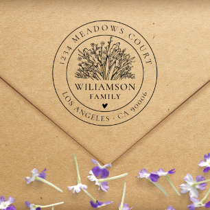 Vintege Flowery Round Custom Return Address Rubber Stamp