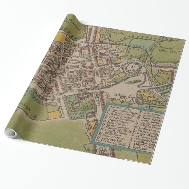 Vintge Map of Oxford England (1605) Wrapping Paper (Unrolled)