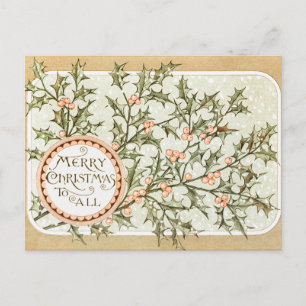 Vintge Merry Christmas to All Botanical Holiday Postcard