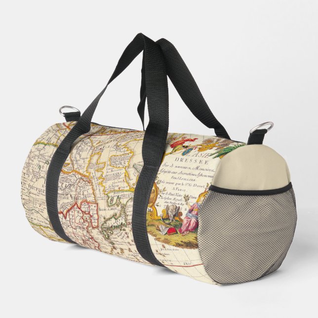 Vintge World Map In Brown and Ivory Duffle Bag (Right Corner)