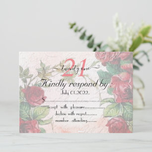 Vinttage Red Roses 21 Birthday Invitation