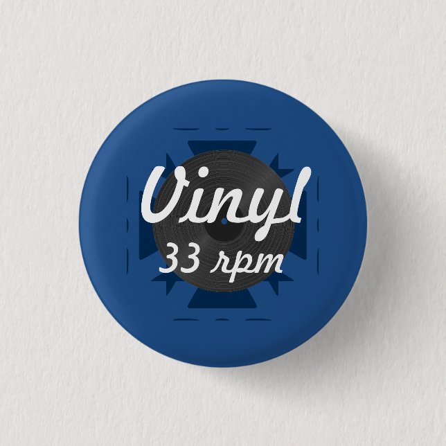 Vinyl 33 rpm,Blue/White/Grey 3 Cm Round Badge (Front)