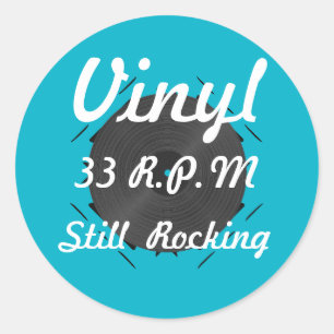 Vinyl 33 RPM Still Rocking 3 Turquoise/White Classic Round Sticker