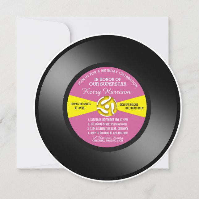 Vinyl 45 Record Birthday Party Invitation (Front)