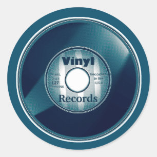 VINYL 45 RPM record, Blue Classic Round Sticker