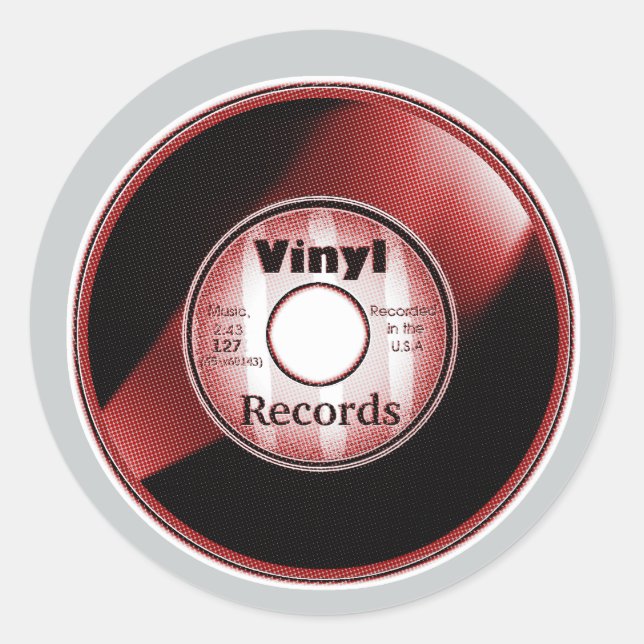 VINYL 45 RPM record, Red/White Classic Round Sticker (Front)