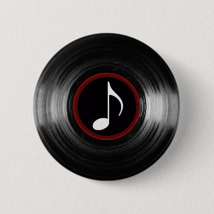 vinyl and musical note 6 cm round badge