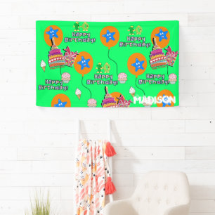 Vinyl Banner, Happy 10th Birthday Banner, Green Banner