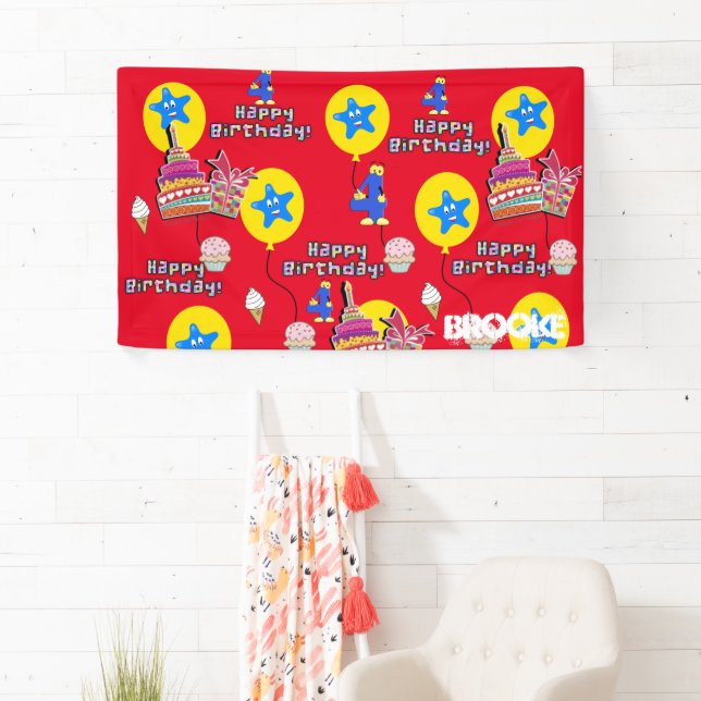 Vinyl Banner, Happy 4th Birthday Banner, #4 Banner (Insitu)