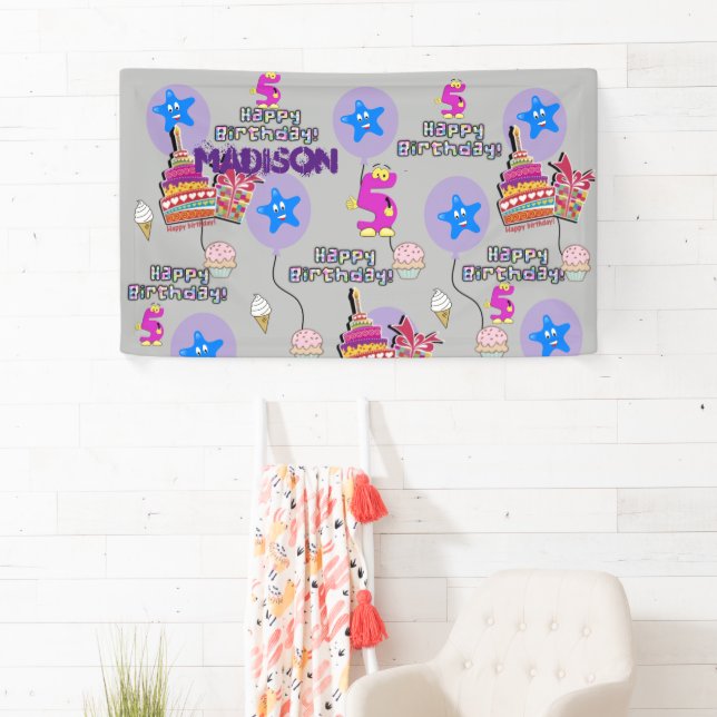 Vinyl Banner, Happy 5th Birthday Banner, #5 Banner (Insitu)