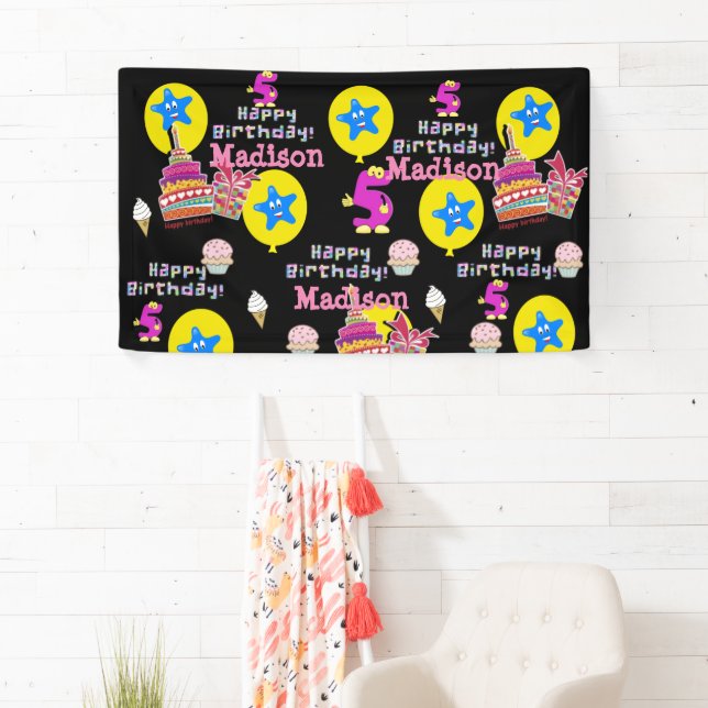 Vinyl Banner, Happy 5th Birthday Banner, #5 Banner (Insitu)