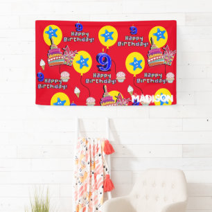 Vinyl Banner, Happy 9th Birthday Banner, #9 Red Banner