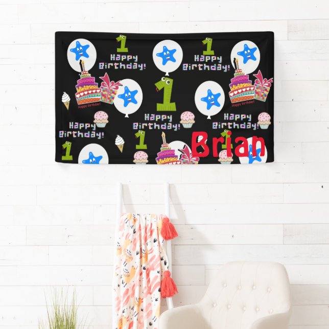 Vinyl Banner, Happy First Birthday Banner, #1 Banner (Insitu)