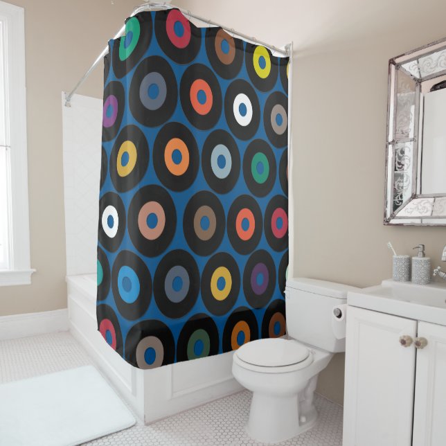 VINYL blue Shower Curtain (In Situ)