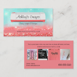 Vinyl Crafting and Design - Coral & Turquoise Business Card