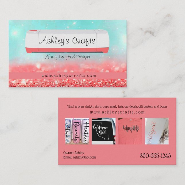 Vinyl Crafting and Design - Coral & Turquoise Business Card (Front/Back)