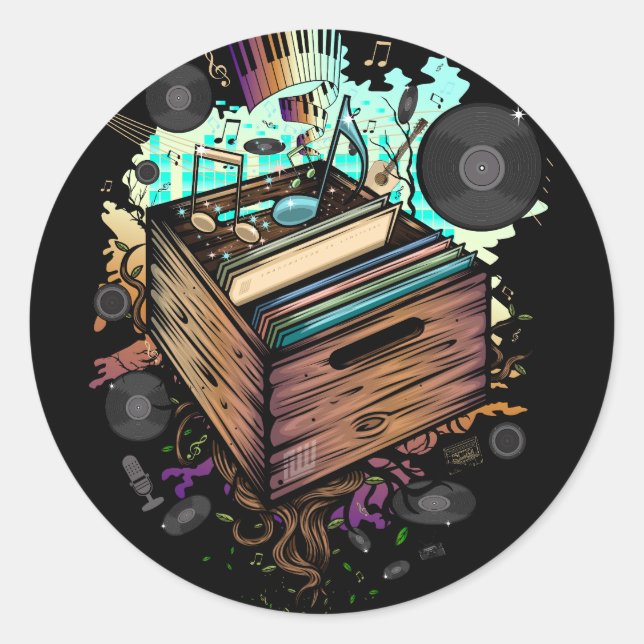 Vinyl Crate Music Classic Round Sticker (Front)