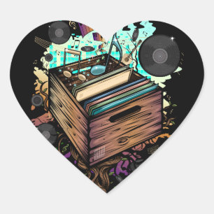 Vinyl Crate Music Heart Sticker
