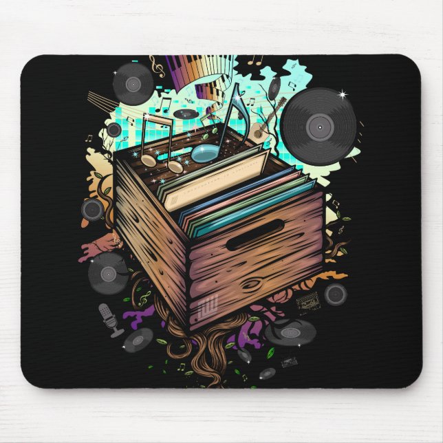Vinyl Crate Music Mouse Mat (Front)