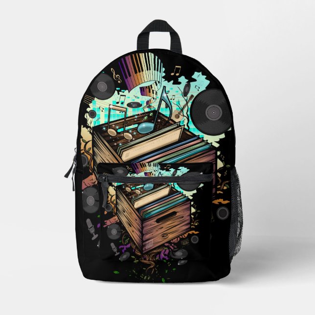 Vinyl Crate Music Printed Backpack (Front)