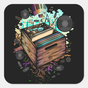 Vinyl Crate Music Square Sticker