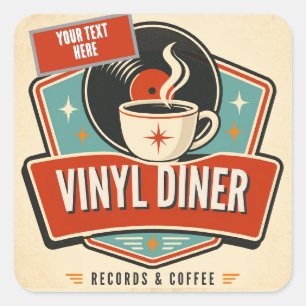 Vinyl Diner Records & retro Coffee Custom Sticker