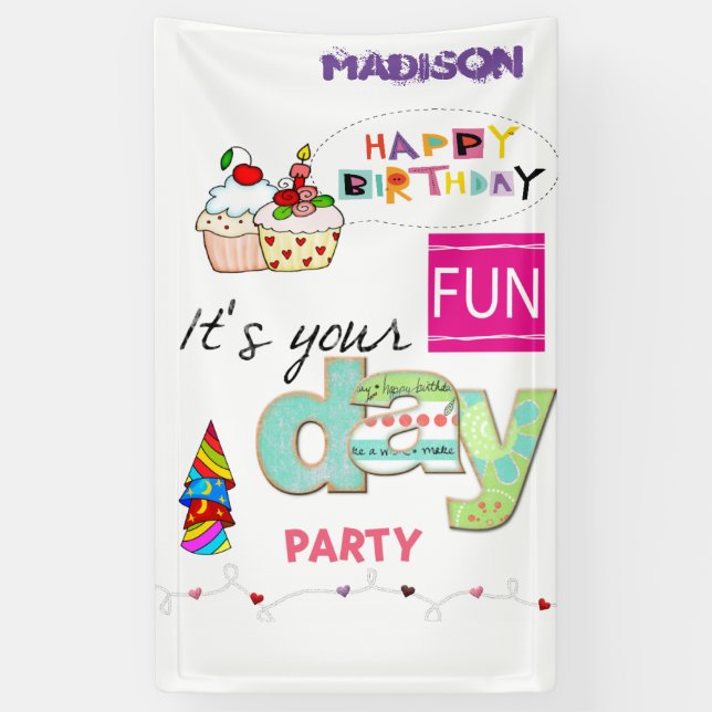 Vinyl Happy Birthday Calendar FUN Cupcake Banner (Vertical)