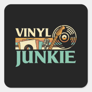 Vinyl Junkie LP Records DJ Turntable Music Collect Square Sticker