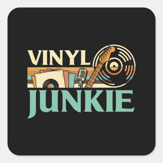 Vinyl Junkie LP Records DJ Turntable Music Collect Square Sticker (Front)