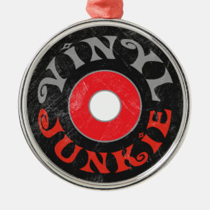 Vinyl Junkie Round Metal Frame Holiday Ornament
