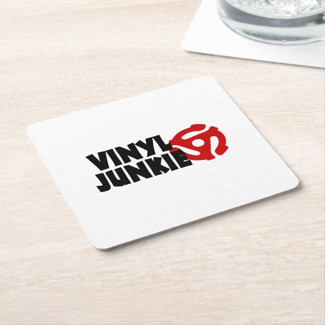 Vinyl Junkie Square Paper Coaster (Angled)