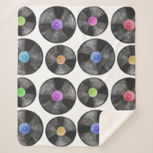 Vinyl LP Records Retro Illustration Sherpa Blanket