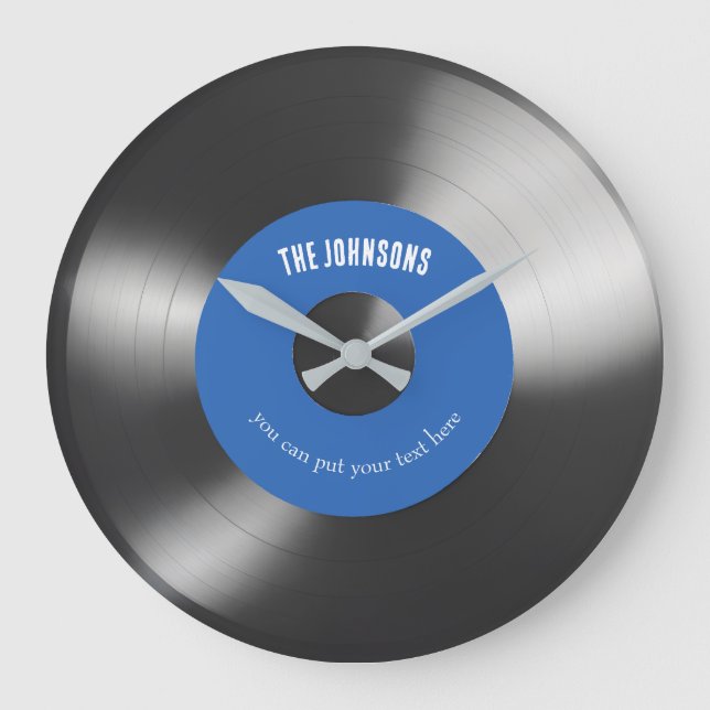 Vinyl Music Record Clock Personalizable Dark Blue (Front)