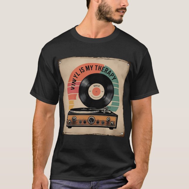 Vinyl My Therapy - Turntable Retro Sunset T-Shirt (Front)