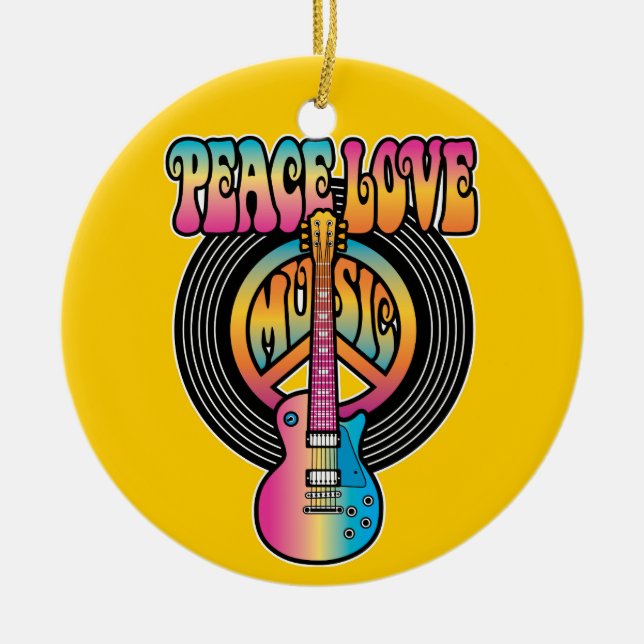 Vinyl Peace Love Music Ceramic Tree Decoration (Front)