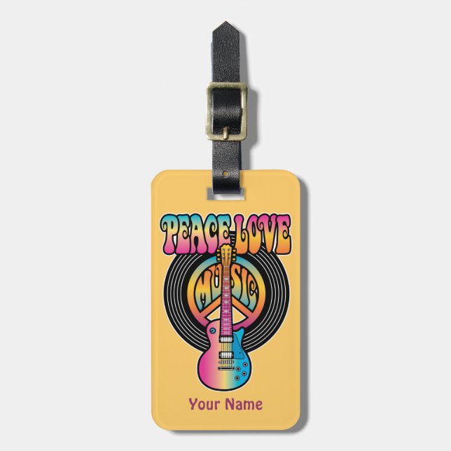 Vinyl Peace Love Music Luggage Tag (Front Vertical)