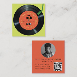Vinyl Player DJ Lime Green Photo QR Square Business Card
