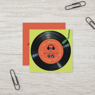 Vinyl Player DJ Lime Green Square Business Card