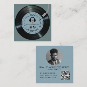 Vinyl Player DJ Slate Blue Photo QR Square Business Card