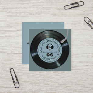 Vinyl Player DJ Slate Blue Square Business Card