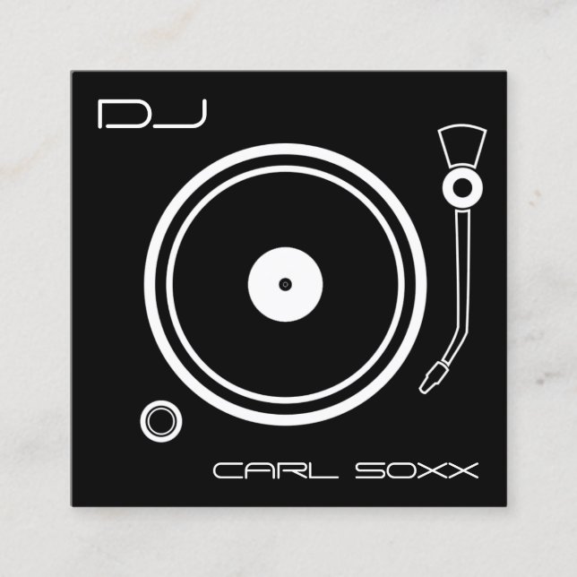Vinyl player music inspiration black square business card (Front)
