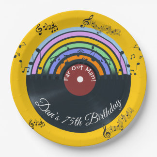 Vinyl Record Album Music Notes Rainbow Paper Plate
