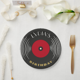 Vinyl Record Art Deco Birthday Paper Plate 