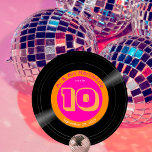 Vinyl Record Disco Hot Pink Orange Table Number<br><div class="desc">This super fun unique disco vinyl record style table number will add a groovy touch to your wedding tables. Hot pink and orange set the party mood. The label displays your table number in a deep shadow disco font. The label border features your names and wedding date. 70s 80s disco...</div>