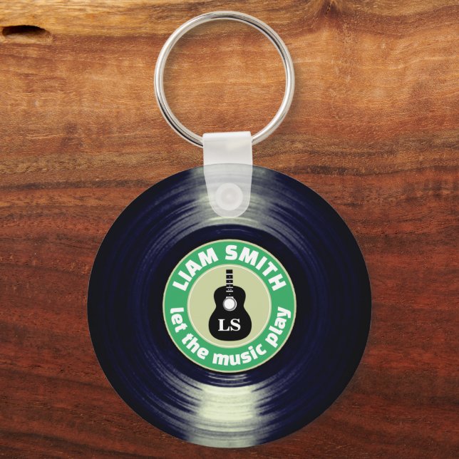 Vinyl Record Drums Green Guitar Keychain  (Front)