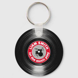 Vinyl Record Drums Red Keychain 
