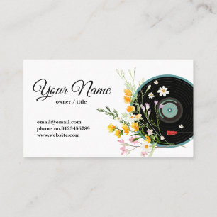 Vinyl Record , floral, Oldies Rustic Business Card