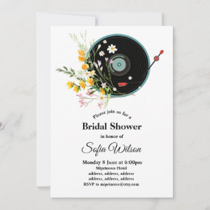 Vinyl Record, floral, Oldies Rustic, women music Invitation